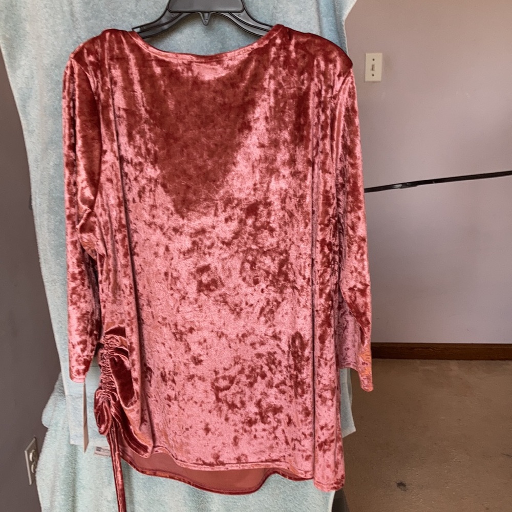 Hearts of Palm duller pink velvet like top with stretch 2X - Picture 13 of 17